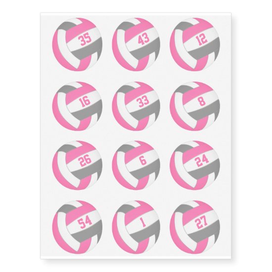 pink gray volleyballs w jersey numbers set of 12 temporary tattoos