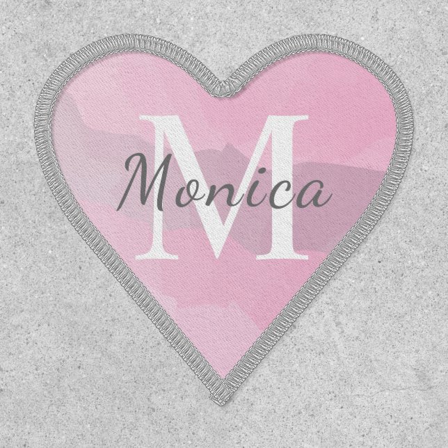 Pink Gray Watercolor Brush Style Monogram and Name Patch (Front)