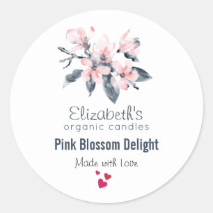 Pink & Gray Watercolor Flowers Candle Soap Biz Classic Round Sticker