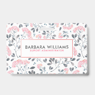 Pink & Gray Watercolors Flowers Pattern Badge