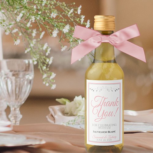 Pink  Gray Wedding Mini Wine Bottle Tag Thank You Wine Label
