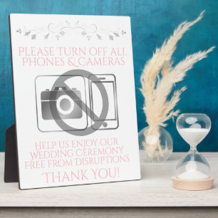 Pink & Gray Wedding No Phones or Cameras Sign Plaque