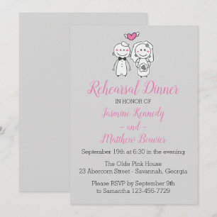 Pink & Gray Wedding Rehearsal Dinner Bride & Groom Invitation