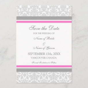 Pink Gray Wedding Save the Date Card