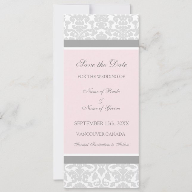 Pink Gray Wedding Save the Date Card (Front)