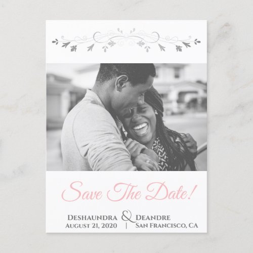 Pink  Gray Wedding Save the Date Postcard