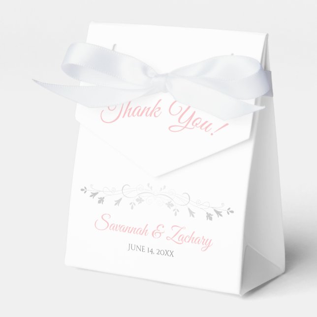 Pink & Gray Wedding Thank You Favor Box (Front Side)