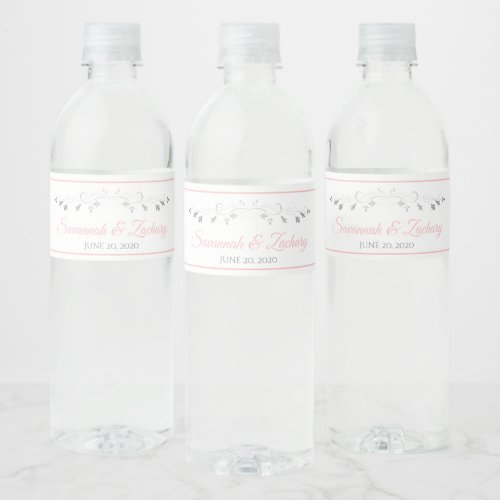 Pink  Gray Wedding Water Bottle Labels