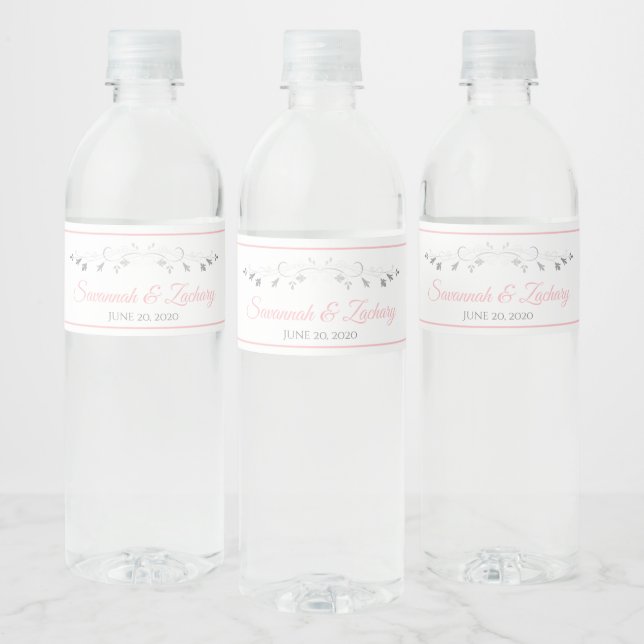 Pink & Gray Wedding Water Bottle Labels (Bottles)