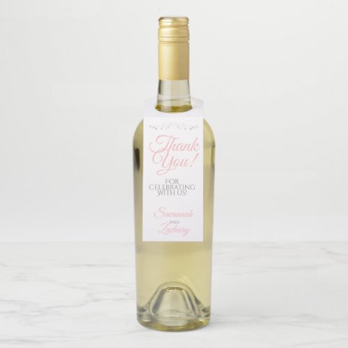 Pink  Gray Wedding Wine Bottle Tag Thank You