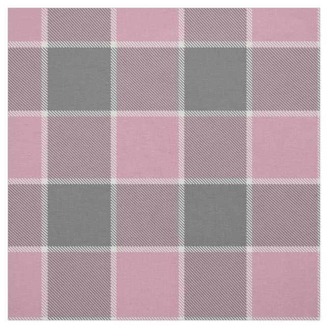 pink gray white checkered plaid fabric (Swatch)
