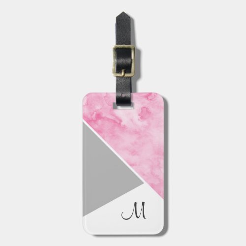 Pink gray White Color Block Luggage Tag