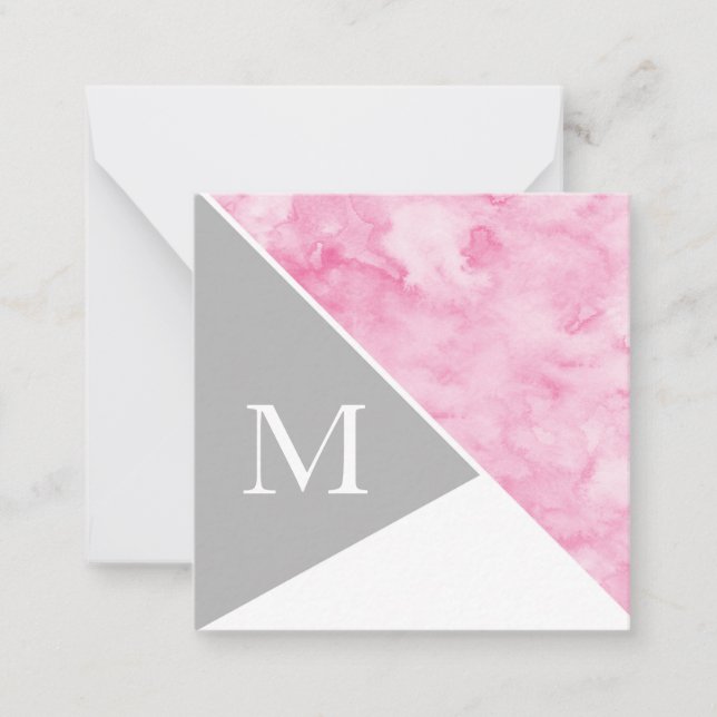Pink Gray White Color Block Note Card (Front)