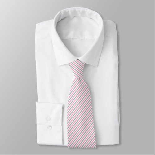 Pink Gray White Diagonal Stripes Necktie