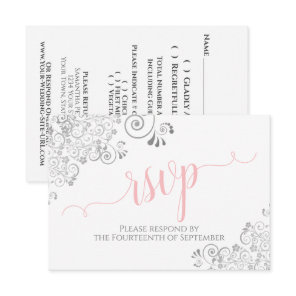 Pink Gray & White Elegant Calligraphy Wedding RSVP Card