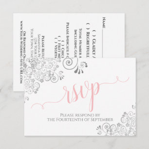 Pink Gray & White Elegant Calligraphy Wedding RSVP Card