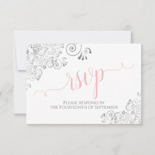 Pink Gray & White Elegant Calligraphy Wedding RSVP Card