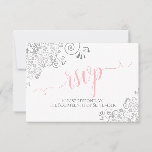 Pink Gray  White Elegant Calligraphy Wedding RSVP Card
