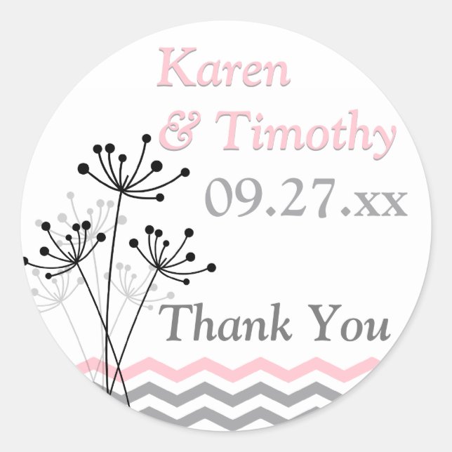 Pink, Gray, White Floral Chevron Stripes Sticker (Front)
