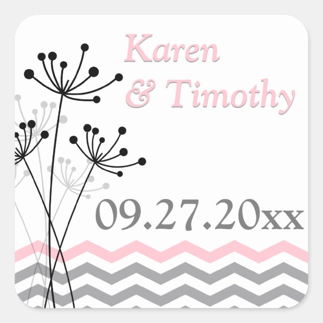 Pink, Gray, White Floral Chevron Stripes Sticker (Front)