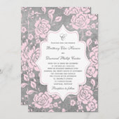 Pink Gray White Floral Damask Wedding Invitation (Front/Back)