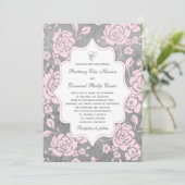 Pink Gray White Floral Damask Wedding Invitation (Standing Front)