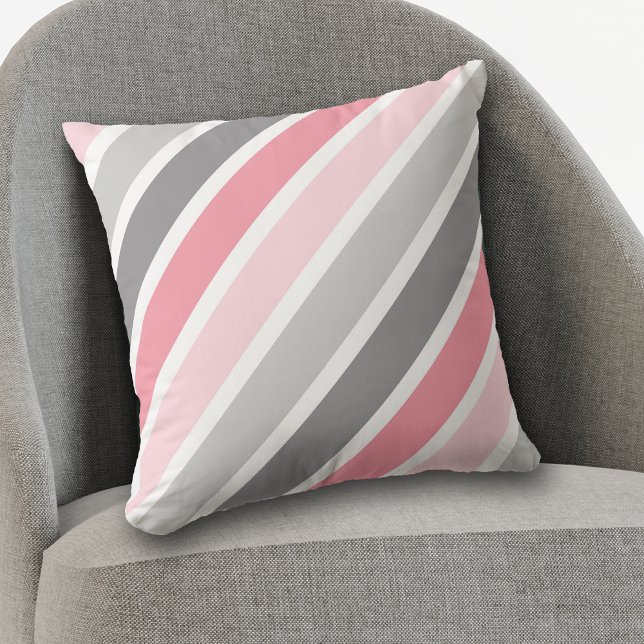 Pink Gray White Giant Stripe Throw Pillow (Creator Uploaded)
