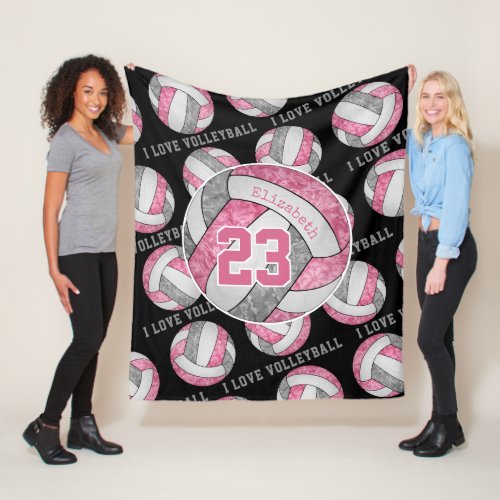 pink gray white girls love volleyball personalized fleece blanket