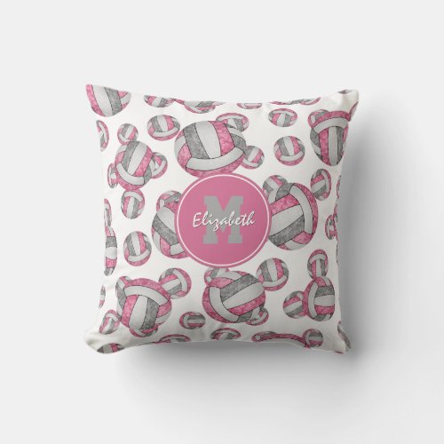 pink gray white girls volleyball room decor throw pillow