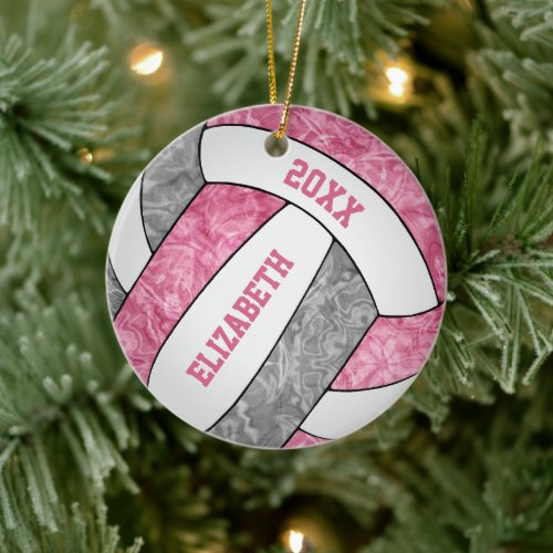 pink gray white girly sporty volleyball ceramic ornament