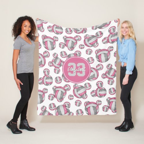 pink gray white girly volleyball pattern fleece blanket