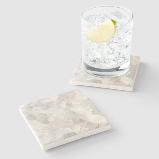 Pink Gray White Gold Marble Stone Coaster (Side)