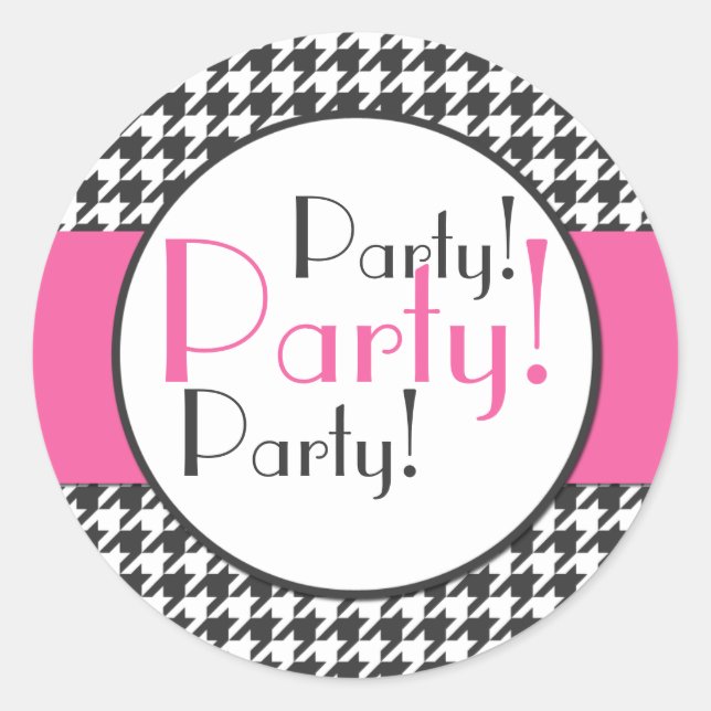 Pink, Gray, White Houndstooth Party Sticker (Front)
