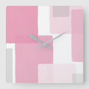 Pink Gray White Modern Minimalist Square Wall Clock