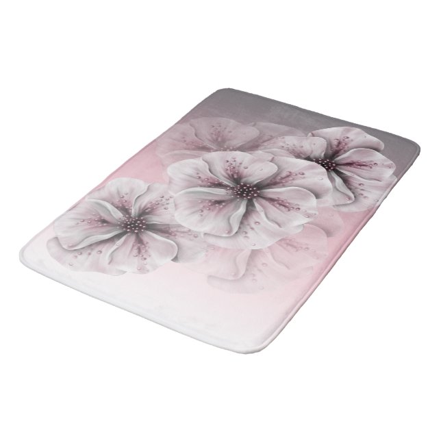 Pink Gray White Ombre Floral Bath Mat (Angled)