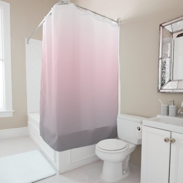 Pink Gray White Ombre Shower Curtain (In Situ)