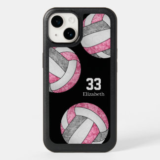 pink gray white personalized girls volleyball OtterBox iPhone 14 case