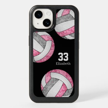 Pink Gray White Personalized Girls Volleyball Otterbox Iphone 14 Case by katz_d_zynes at Zazzle