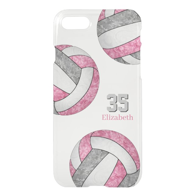 pink gray white personalized girls volleyball uncommon iPhone case (Back)