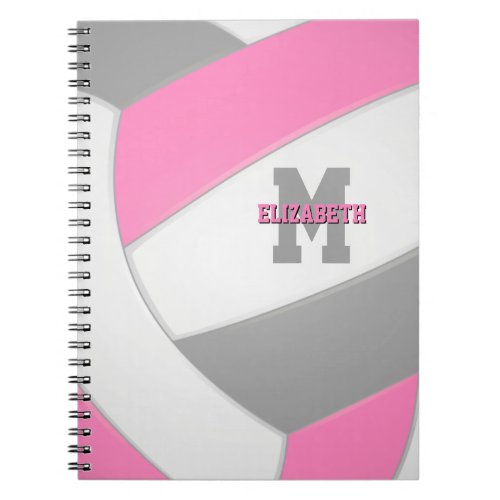 pink gray white personalized girly volleyball notebook