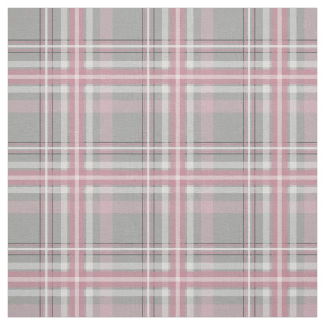 pink gray white plaid fabric (Swatch)