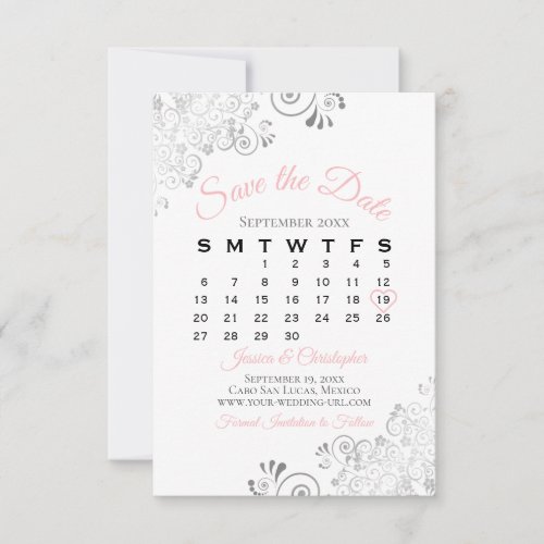 Pink Gray  White Simple Elegant Wedding Calendar Save The Date