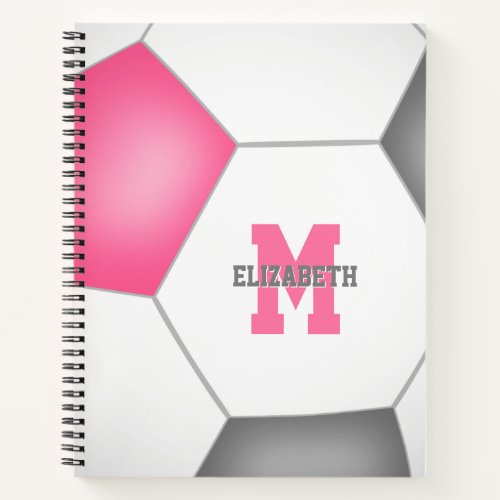 pink gray white soccer ball monogrammed notebook