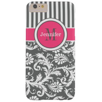 Pink  Gray  White Striped  Damask Iphone 6 Plus Barely There Iphone 6 Plus Case by NiteOwlStudio at Zazzle