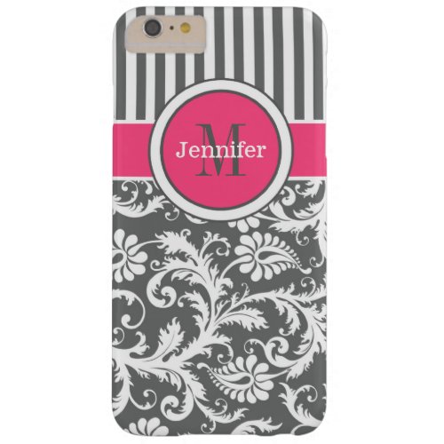 Pink Gray White Striped Damask iPhone 6 Plus Barely There iPhone 6 Plus Case