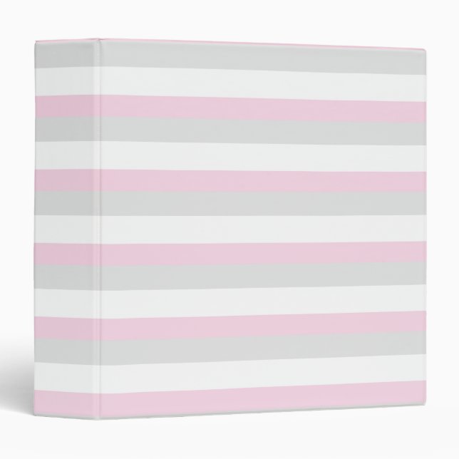 Pink Gray White Stripes 3 Ring Binder (Front/Spine)