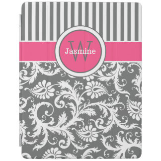 Pink Gray White Stripes, Damask iPad 2/3/4 Cover