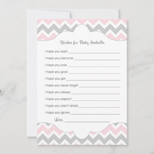 Pink Gray Wishes for Baby / great baby shower idea (Front)