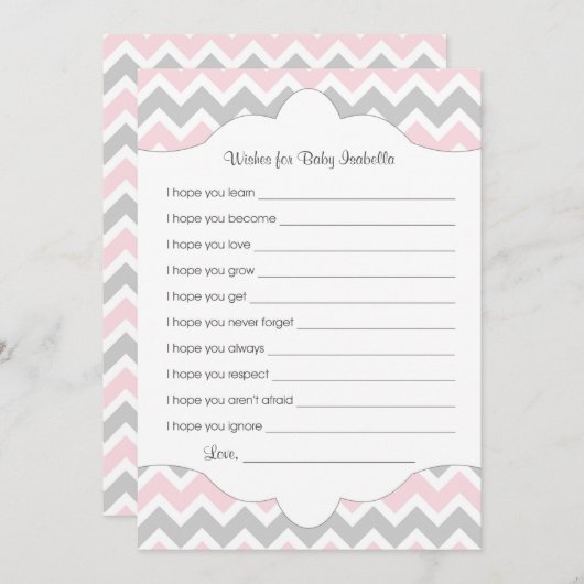 Pink Gray Wishes for Baby / great baby shower idea (Front/Back)