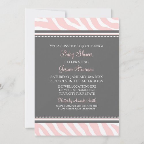 Pink Gray Zebra Custom Baby Shower Invitations